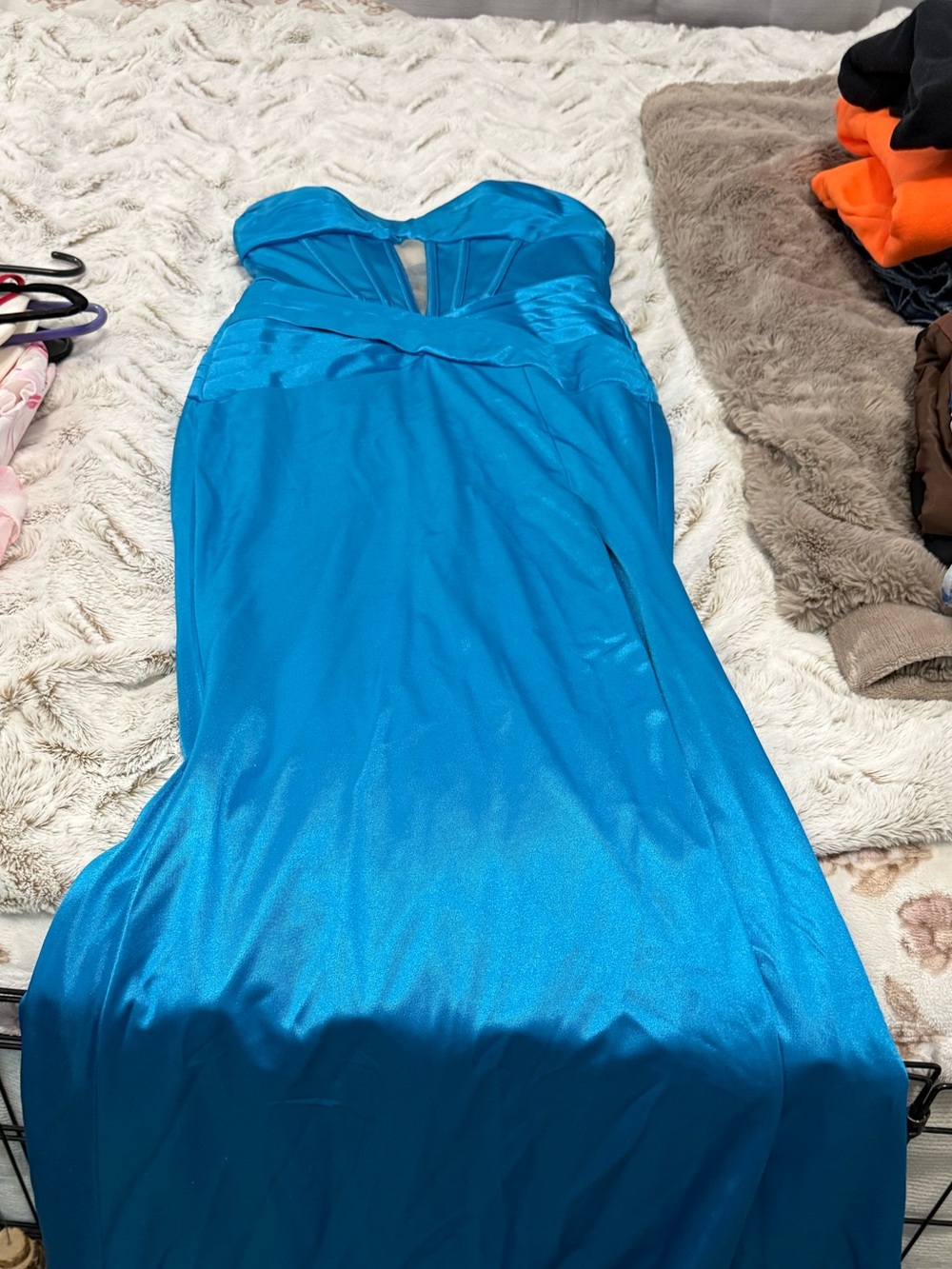Strapless Teal Blue Evening Gown